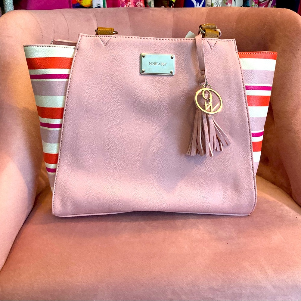 Nine West Pink and Orange Tote Bag with Tassel Charm